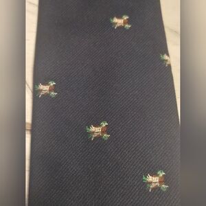 RAM Tie Makers Vintage Men's Navy Blue Tie With Embroidered Mallard Ducks.